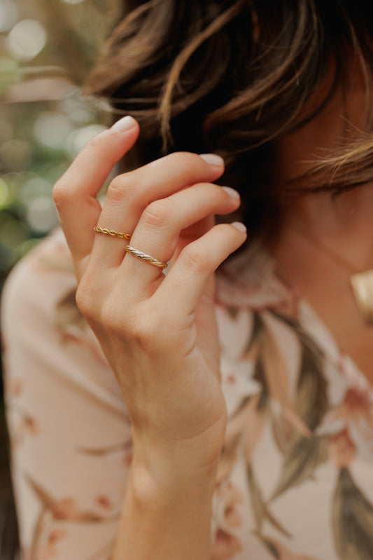 Sage Two Tone Ring – Twisted Gold & Silver Stacking Band