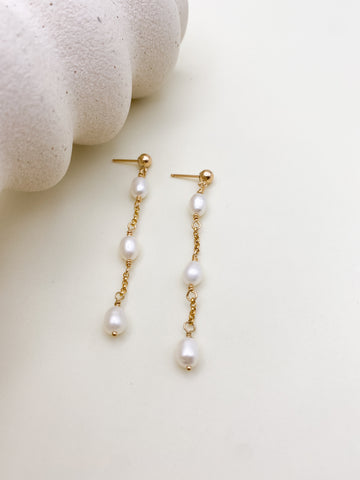 Pearl Drop Earrings – Triple Freshwater Pearl