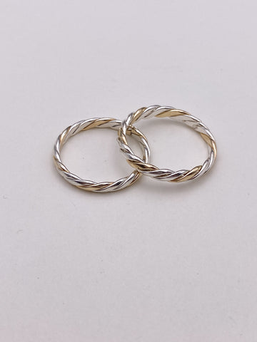 Sage Two Tone Ring – Twisted Gold & Silver Stacking Band