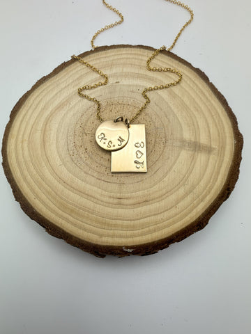 Dual Story Necklace – Rectangle & Disc Hand Stamped Pendant