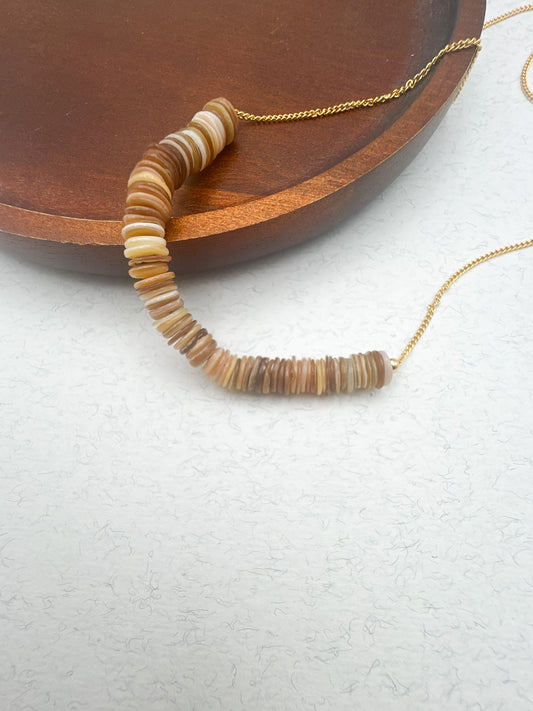 Tan Heishi Bead Necklace – Natural Stacking Strand