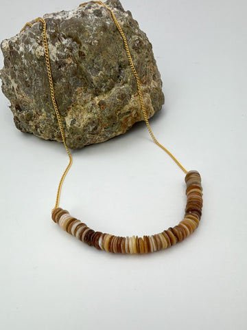 Tan Heishi Bead Necklace – Natural Stacking Strand