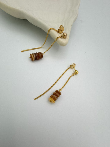 Heishi Bead Chain Drop Earrings – Tan Stone Dangle